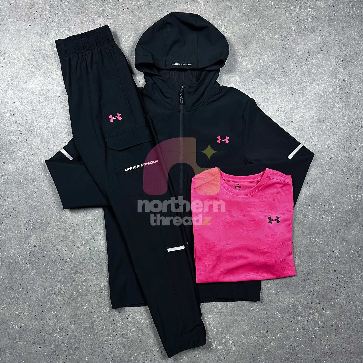 Under Armour Cargo Tracksuit Tri Set (Black/Pink)