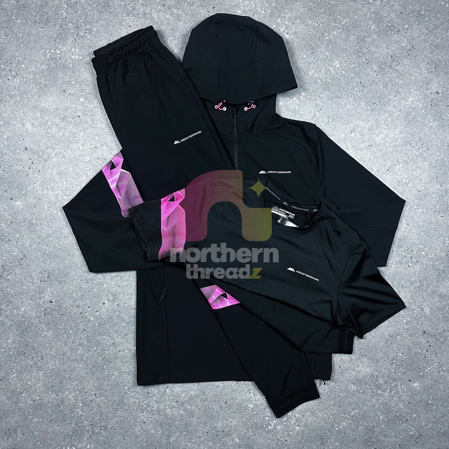 Monterrain Graf Tracksuit Tri Set (Black/Pink)