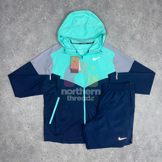 Nike Windbreaker & Shorts Set (Aqua/Navy)